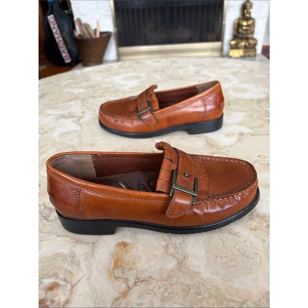 Earth Shoe Gelron 2000 Leather Loafers Buckle & Fringe Detail Classic Comfort - Picture 5 of 13